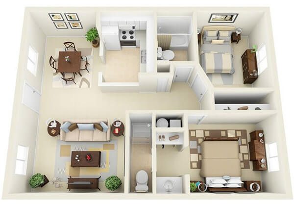 Báo giá 99 mẫu thiết kế nội thất căn hộ chung cư đẹp 60m2 2 phòng ...